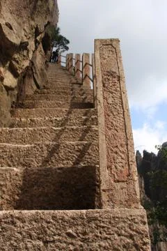 Stone Steep Steps . Trekking walking hiking Huangshan Mountain. Anhui, China. Stock Photos