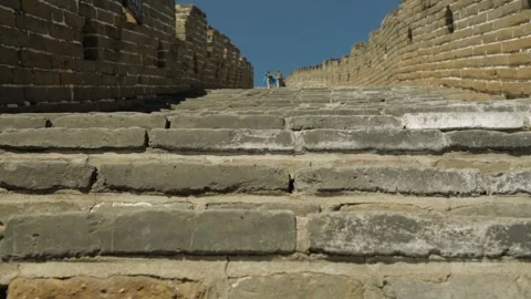Stone Steps and Visitors on Mutianyu Section of Great Wall, Beijing, China Stock Footage 345827002