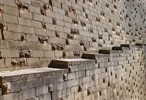 Stone steps built into a wall of a citadel in Valletta, Malta 스톡 사진