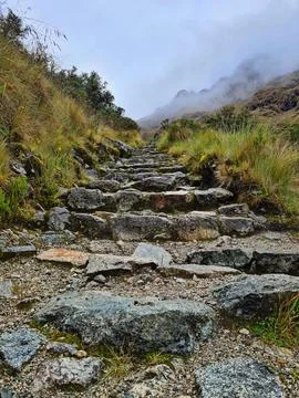 Stone steps on the Inca Trail to Machu Picchu, Peru. Stock Photos