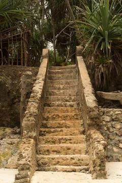 Stone steps leading up to the beach. Stand, Zanzibar Urban West, Tanzania Stock Photos