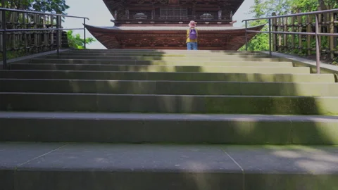 The stone steps leads to SANMON GATE at ENGAKUJI ZEN TEMPLE  in Kamakura Stock Footage 281905074