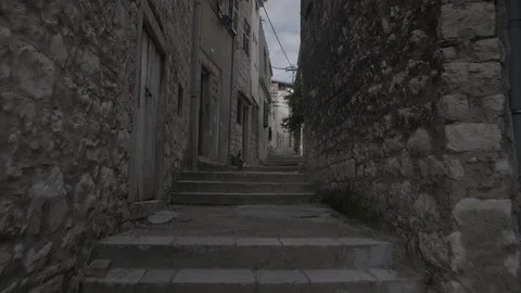 Stone steps of the narrow street Stock Footage 108680462