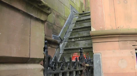 Stone Steps in Red Sandstone with Locked Gate Stock-Footage 35833375