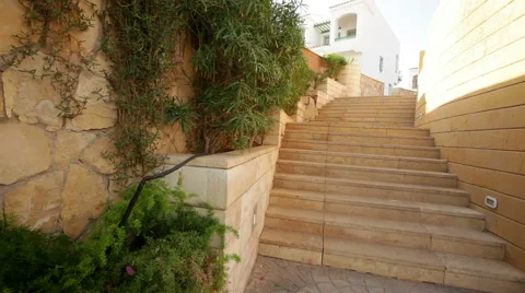 Stone steps on the territory of the hotel Stock Footage 45410903
