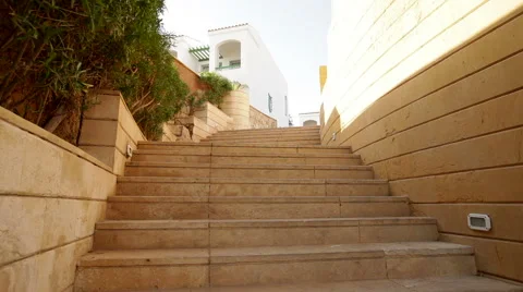 Stone steps on the territory of the hotel Stock Footage 45410917