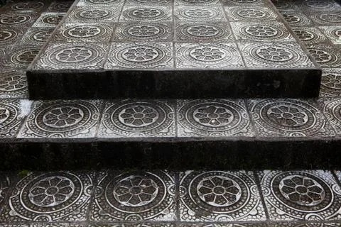 Stone steps with traditional pattern of the Temple in Bali Tirta Gangga Stock Photos