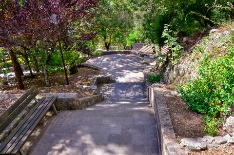 Stone Steps in Tranquil Park Stock Photos