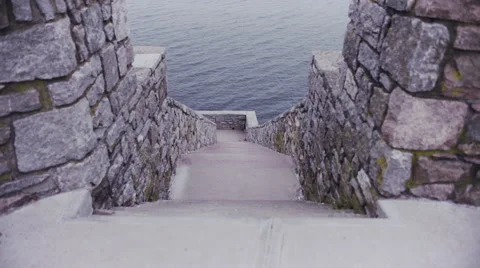 Stone Steps By Water Light Snow Stock Footage 65096746
