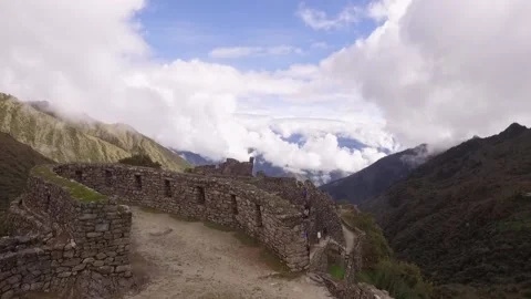 Stone structure, mountains and clouds. Inca trail. Cusco, Peru Video stock 130458055