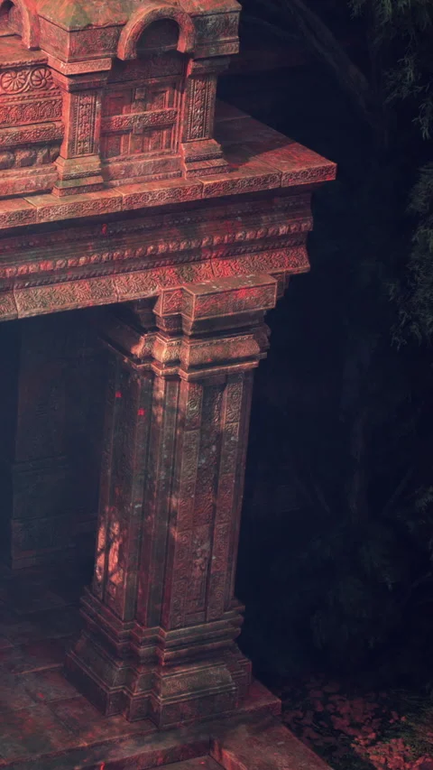 Stone structure stands in shadow near trees in forest setting during daylight Stock Footage 342122755