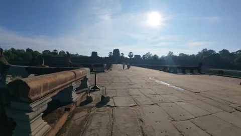 Stone structures at Angkor Wat with water reflections Stock Footage 310938765