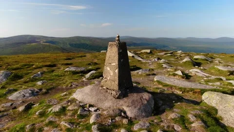 A stone summit pillar in the Wicklow mountains. Stock Footage 158178669