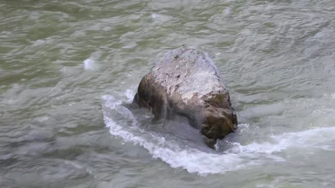 Stone surrounded by flowing water in a mountain river 스톡 동영상 137400646