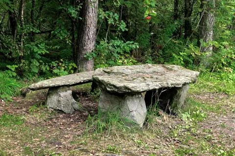 Stone table and bench at Domsteinane stone circle near Stavanger Norway Stock Photos