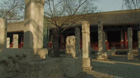 Stone tablets inside Dongyue Taoist Temple in Beijing, China Stock Footage