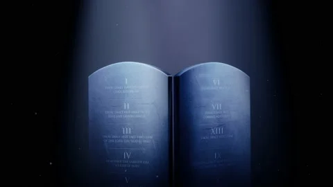 A Stone tablets of Ten Commandments under blue light Stock Footage 155223619