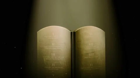 A Stone tablets of Ten Commandments under yellow light Stock Footage 155301001