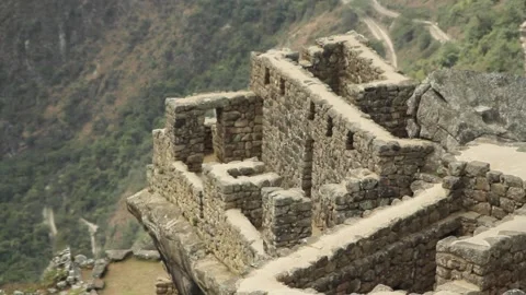 Stone temple and birds in Machu Picchu, Cusco, Peru Video stock 130462906