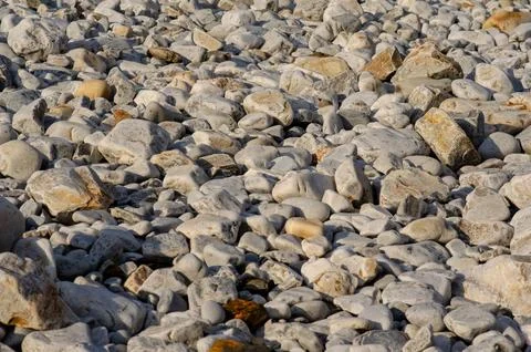 Stone texture background with natural smooth pebbles on a rocky shore, clos.. Stock Photos