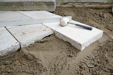 Stone tiles installation Stock Photos