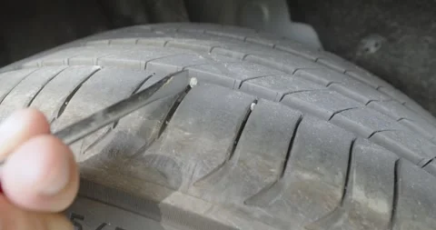 Stone in the tire wheel. Stock Footage 245606061