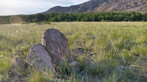 Stone tombstone of nomadic tribes. Video stock 327708680
