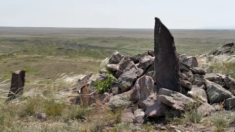 Stone tombstone of nomadic tribes. Video stock 327713977