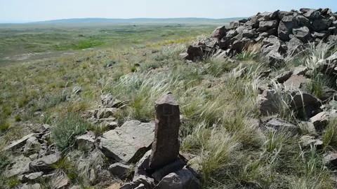 Stone tombstone of nomadic tribes. Stock Footage 327716169
