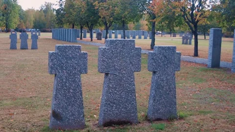 Stone tombstones in the German cemetery in the fall. Stock-Footage 253166325