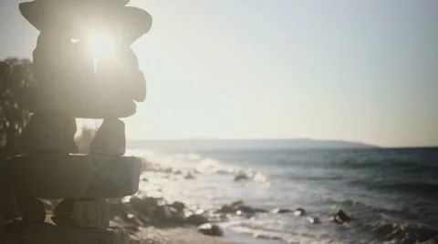 Stone tower and the bright sun on the seaside Stock Footage 67676147
