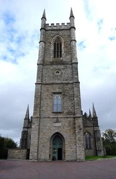 Stone Tower of Down Cathedral with Gothic Architecture in Downpatrick Stock Photos