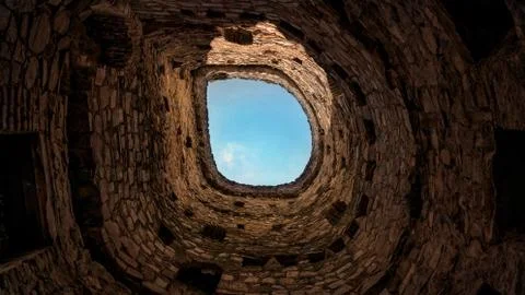 Stone tower inside the photo up Stock Illustration
