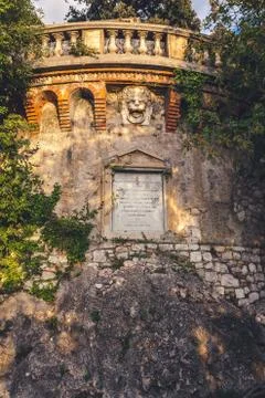 Stone tower with lion head in Nice Stock Photos
