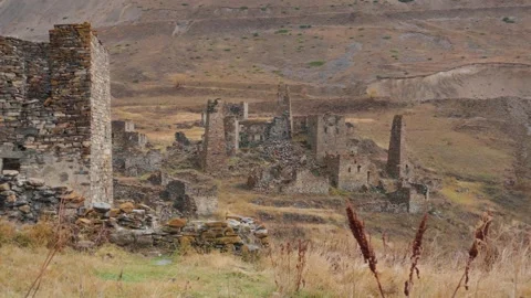 Stone Tower Ruins on Mountain Hillside Video stock 327495104