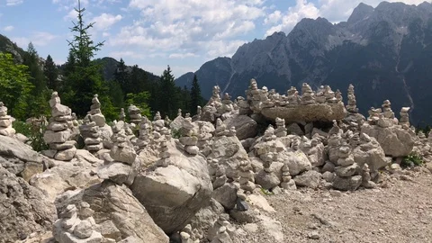 Stone towers at Vršič Pass Stock Footage 112030164