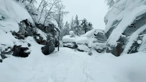 Stone Town in winter in the Perm region.  Stock Footage 253061426