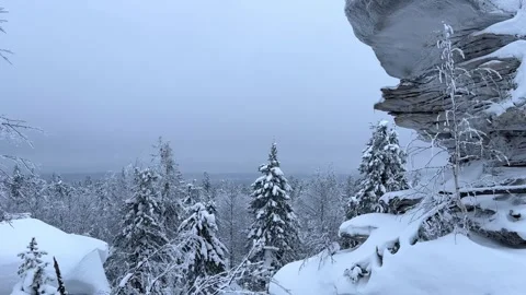 Stone Town in winter in the Perm region.  Stock Footage 255445476