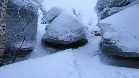 Stone Town in winter in the Perm region.  Stock Footage 301362909