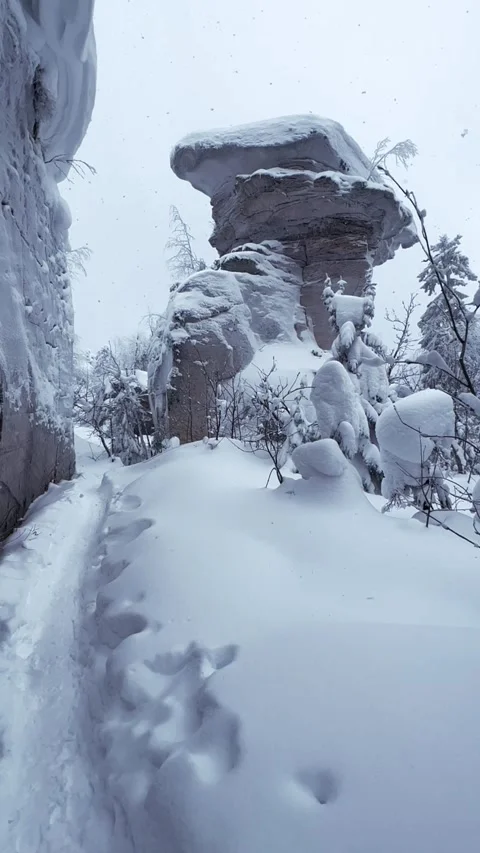 Stone Town in winter in the Perm region.  Stock Footage 301363178