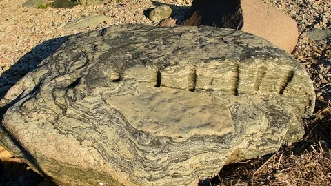 Stone with traces of ancient processing Stock Footage 110836191