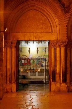 Stone of unction night view, temple of the holy sepulcher, jerusalem Stock Photos