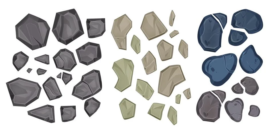 Stone vector illustration set, rock cartoon top view icon, gray rubble イラスト素材