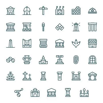 Stone Visual Pack containing 35 Regular Line Detail Enhanced Vector Icons Stock Illustration
