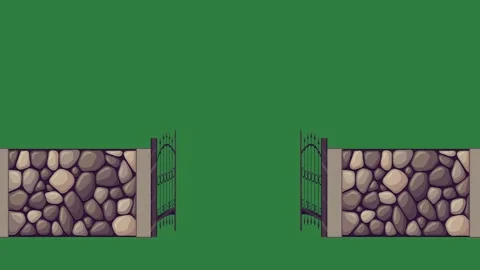 Stone wall and gate two gates on doors rocks it isolated on green screen Vidéo 337035371