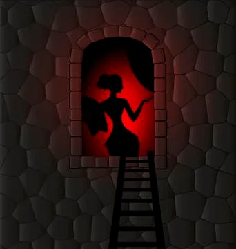 Stone wall and lady Illustrazione stock