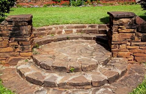 Stone Wall and Paved pattern and Textured Walkway Stock Photos