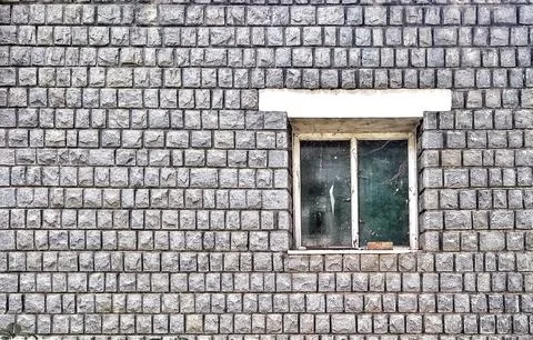 Stone Wall background design details with window Stock Photos