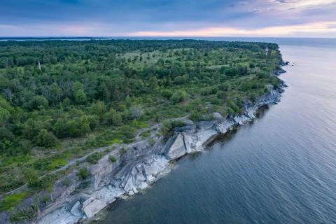 Stone wall on the Baltic sea in the summer. Pakri coast, island in Estonia, E Stock Photos