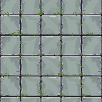 Stone wall from bricks, rock wall with grass game background in cartoon style Stock Illustration
